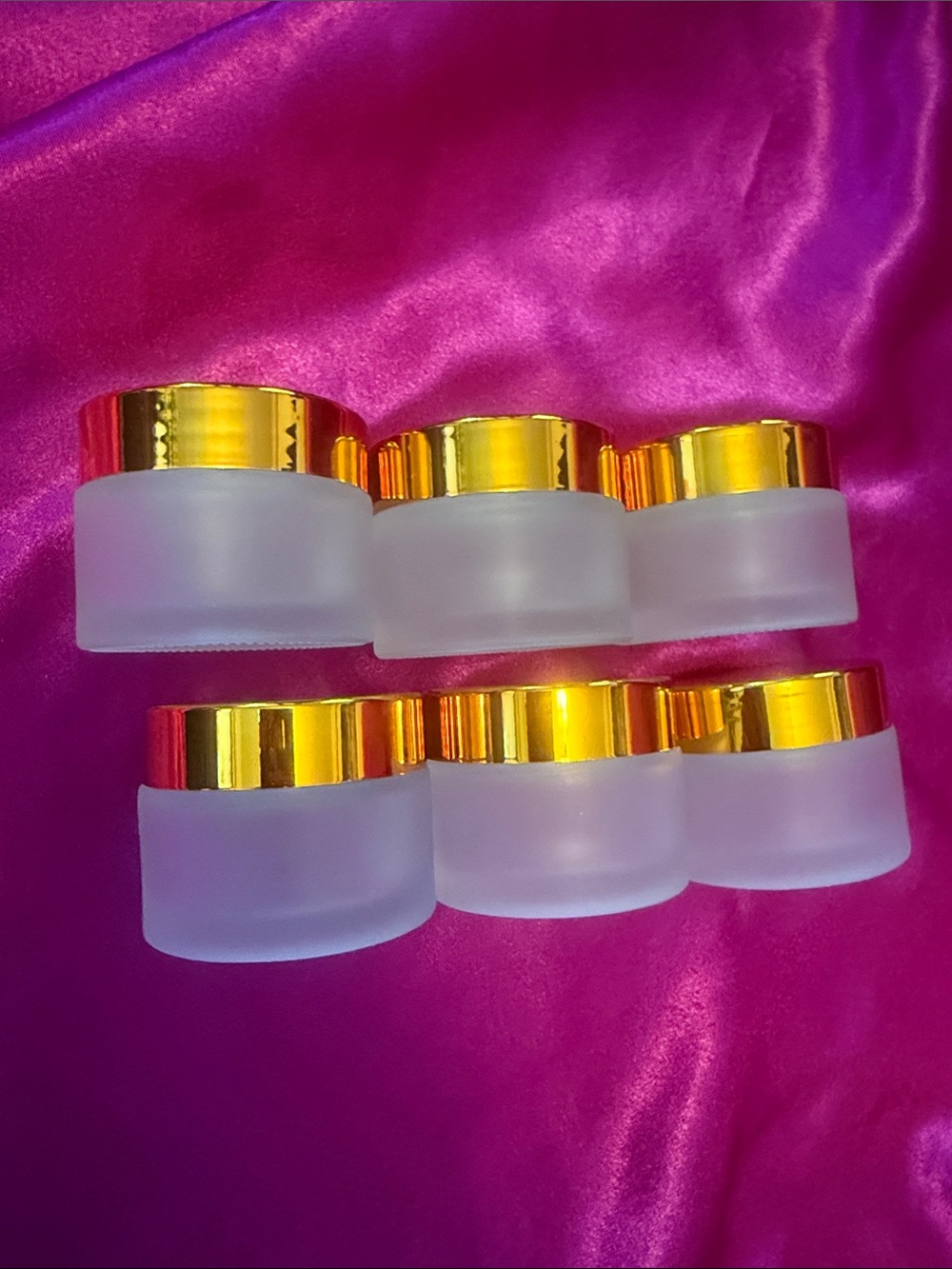 Set of 6 Frosted Glass Cream Jars with Gold Lids for cream/spices/makeup/seeds